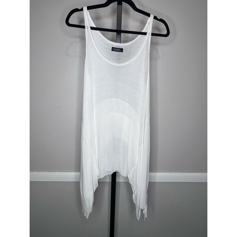 Lauren Moshi White Sharkbite Hem Tunic Tank Top Medium NWOT